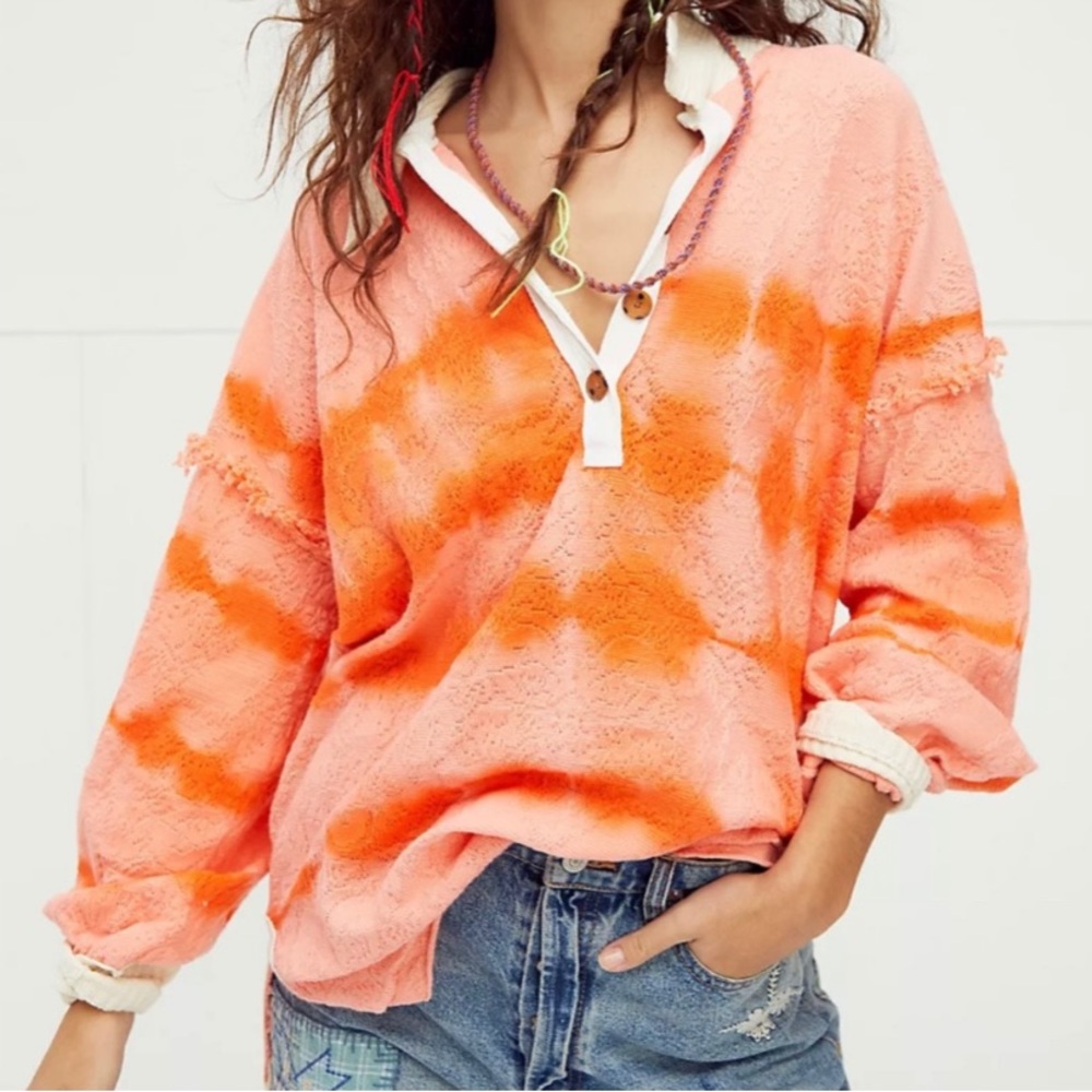 NWOT - Free People Orange Polo Sweater Button size Small